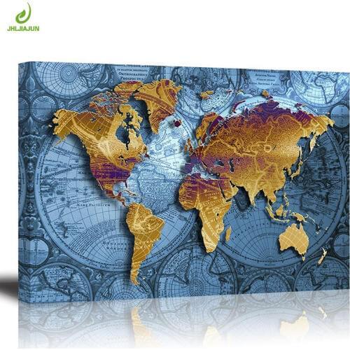 JHLJIAJUN Nordic World Map Section Modular Painting Nordic Wall Art Print And Poster Dining Living Room Home Decor Picture
