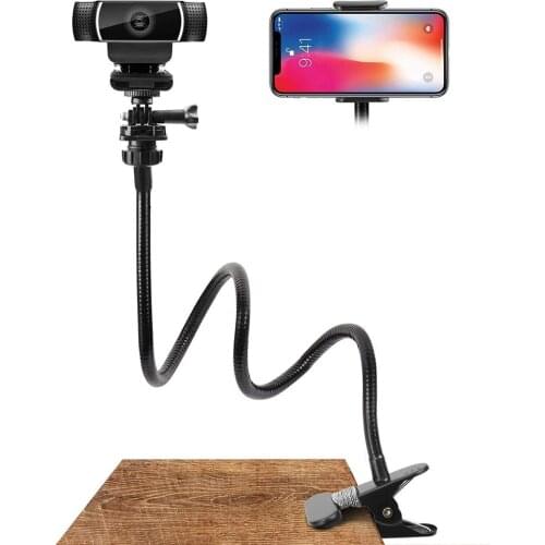 Portable New Webcam Stand Flexible Desk Mount Gooseneck Clamp Clip Camera Holder 1/4 network cameras, mobile phones and tablets