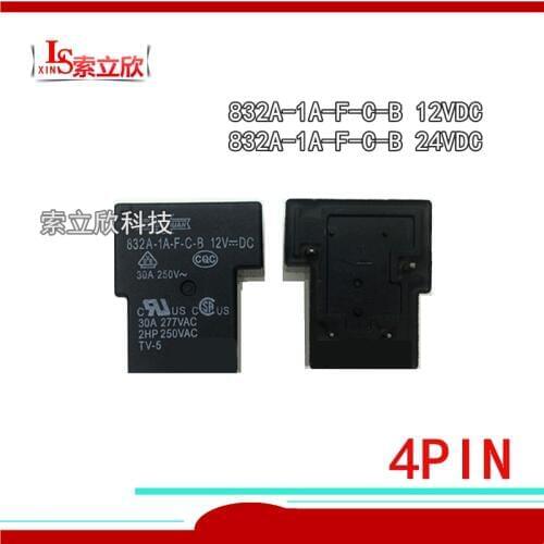 10PCS/LOT NEW Relay 832A-1A-F-C-B-12VDC 832A-1A-F-C-B-24VDC 832A-1A-F-C-B 12V 832A 1A F C B DC12V 4PIN 30A 12V 24V