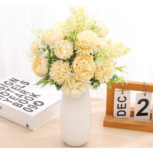 New pink and white mixed artificial flower silk rose peony home wedding decoration living room DIY crafts high-quality artificia