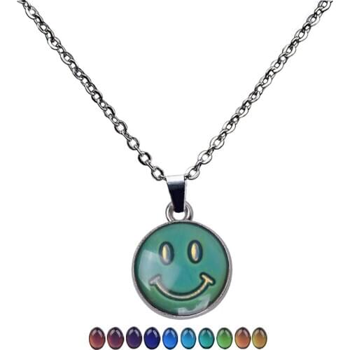 BUDROVKY Fashion Cute Cartoon Smiling Face Warm Mood Ladies Stainless Steel Color Changing Necklace Christmas Gift Jewelry
