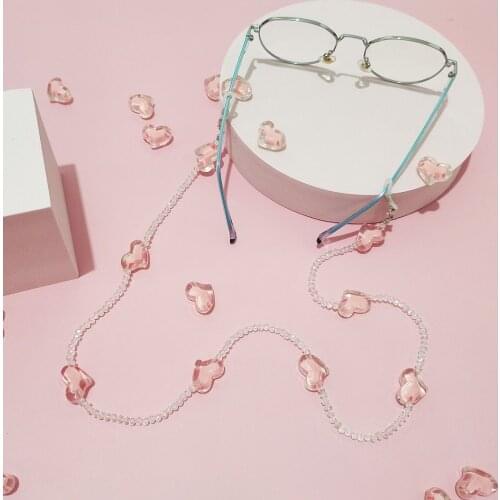 New Sweet Heart Flower Anti Slip Glasses Chain Mask Strap Acrylic Beaded Crystal Letter Sunglasses Cord Lanyard Necklace