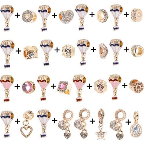 2Pcs/Lot High Quality Gold Color Hot Air Balloon Charm Pendants Fit Brand Bracelets For Women Fashion Jewelry Accessories Making