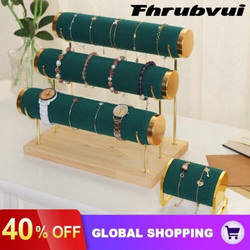 Dark Green Portable Velvet Bracelet Bangle Necklace Display Stand Holder Watch Jewelry Organizer T-Bar Rack