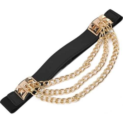 RYFIX Elastic Dress Belt For Women Rivet Metal Gold Chain Waistband Ladies Leather Female Luxury Waist Punk Belt For Dresses