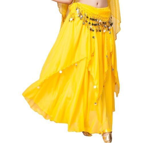 8 Colors Solid Dancewear Women Bollywood Dance Wear Chiffon Indian Skirt Elastic Waist Long Belly Dance Coin Skirts