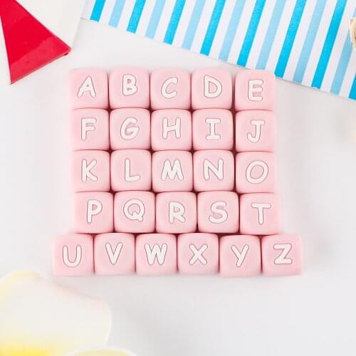 Sunrony 100pcs 12MM Silicone Pink Letter Chew Beads Pendant Jewelry Making DIY For Teething Necklace BPA Free Food Grade