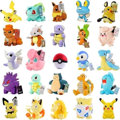 TAKARA TOMY Cartoons Anime Pokemoned Pikachus Kawai plush toys squirrel Bulbasaur Eevee stuffed Dolls children toys gift for