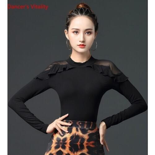 Latin Dance Top Modal Round Neck Shirt Long Sleeve Practice Clothes Modern Dancing Female Elegant Black Performance Clothing
