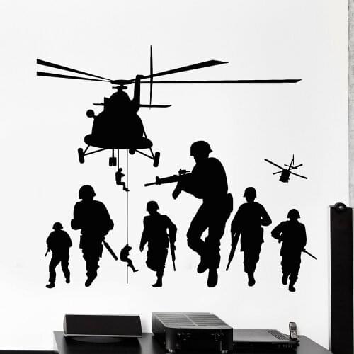 Vinyl Wall Decal Soldiers Patriot War Warrior Helicopter Wall Stickers for Boys Room Home Bedroom Decoration Accessories B382