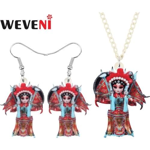 WEVENI Acrylic Sweet Chinese Beijing Opera Jewelry Sets Character Earrings Necklace For Women Girls Teens Fashion Birthday Gift