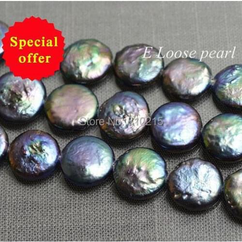 Pearl Jewelry Loose Beads Genuine Freshwater Coin Pearls Peacock Purple Loose Beads 11.5-12.5mm 15 Inches Bridal Design Wedding