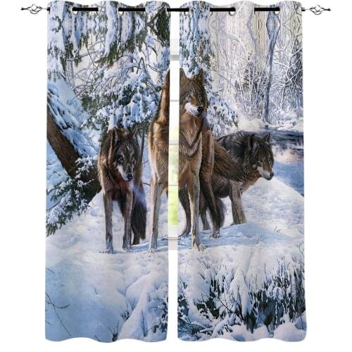 Snow Scene Winter Animals Wolf Blackout Curtains For Living Room Bedroom Window Treatment Blinds Drapes Kitchen Curtains