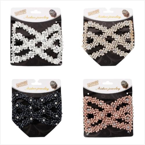 Women DIY Hair Accessories Pearl Beaded Elastic Hair Claw Hairpin Magic Comb Up-Do Hairstyle Bun Maker Tool Ponytail Hairdo