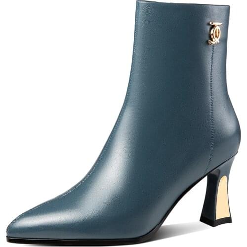 Autumn Winter Ankle Modern Boots Women Shoes High Heels Elegant Women Boots Shoes Genuine Leather Short Plush Warm FootwearA217