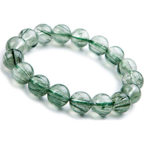 12mm Natural Genuine Brazil Green Rutilated Quartz Crystal Round Bead Bracelet Women Femme Stretch Charm Bracelet
