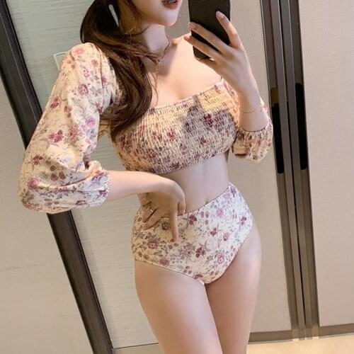 Womens Bikini Set Padded Short Sleeve Biquini High Waist Swimwear Ruffle Swimsuit High Quality Beach Suit 2020 Koren Design