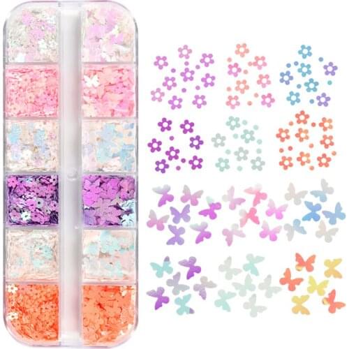 1 Set Nail Art Butterfly Flower Sequins Mermaid Scale Color 3D Flake Nails Accessories Decoration For DIY Manicure Design