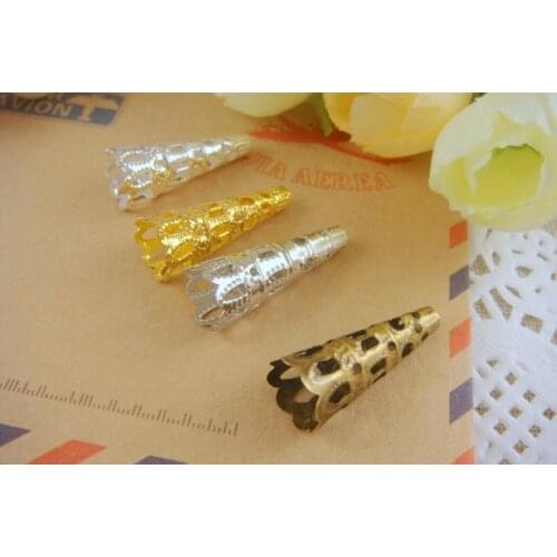 100pcs/lot 23mm flower Hollow Metal Bead Caps Gold Silver Bronze Rhodium Color DIY Jewelry Material