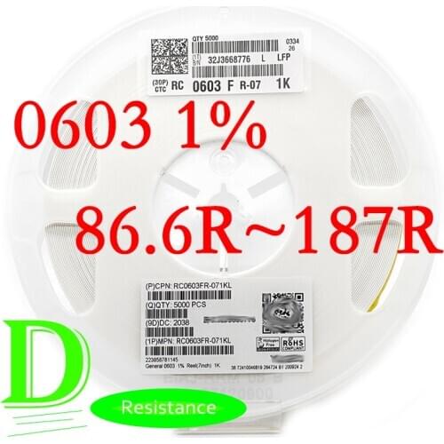 100PCS SMD Resistor RC Series 0603 1% RC0603FR-07 Series 86.6R-187R All resistors 81R 91R 100R 110R 120R 130R 150R 160R 180R