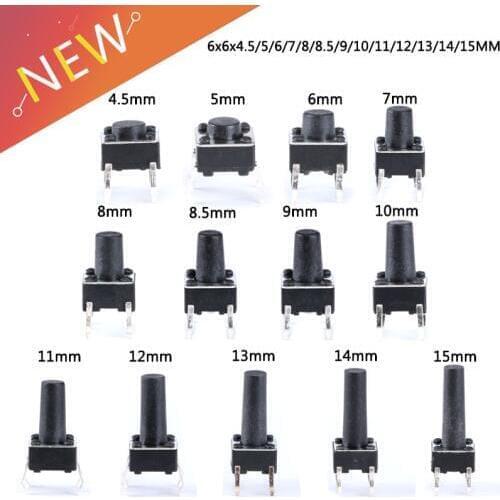 50PCS 6X6X5/4.3/5.5/6/7/8/9/10/13MM Tact Switch Push Button Switch 12V Copper 4PIN DIP Micro Switch For TV/Toys/home use Button