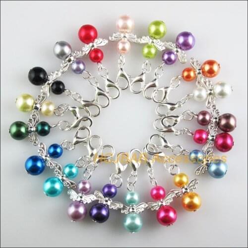 20Pcs Silver Plated Retro Mixed Ball Glass 14x21mm Angel With Lobster Claw Clasps Charms