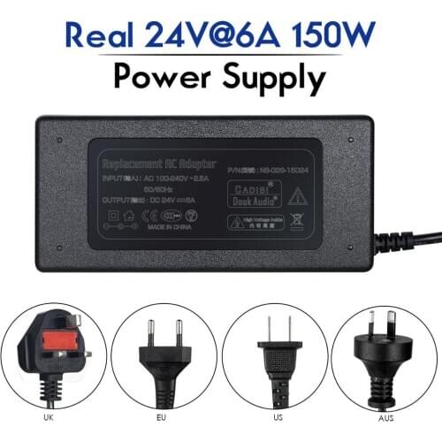Douk Audio 24V@6A 150W AC/DC Power Supply Adapter LED 100V-240V 50/60Hz 5.5mm/2.5(2.1)mm for Amplifiers