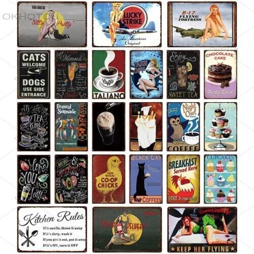 American Retro Poster Pin Up Girl Tin Signs Decor Plaque Vintage Metal Painting Wall Cafe Club Bar Kitchen Home Decor