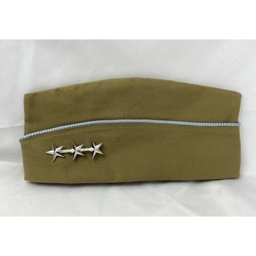 WW2 US ARMY KHAKI GARRISON CAP & OFFICER 3 STAR LIEUTENANT GENERAL RANK SOLDIER MILITARY HAT REENACTMENTS EQUIPMENT