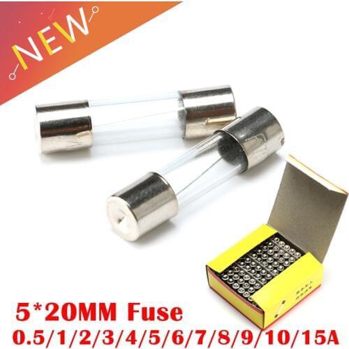 100Pcs 5x20mm Fast Quick Blow Glass Tube Fuse Assorted Kit Fast Blow Glass Fuses 5X20MM 5X20 250V 0.5/1/2/3/A/5A/6A/7/8A/10A/15A