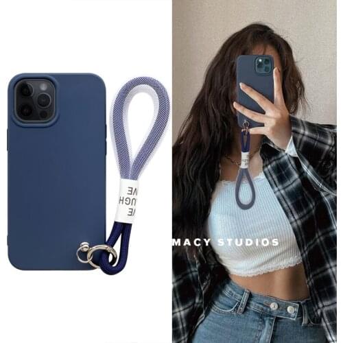 INS Blue Hand Holding Chain Phone Case For iPhone 11 12 13 Pro Max X XR XS 6S 7 8 Plus Case Luxury Strap Lanyard Soft TPU Cover
