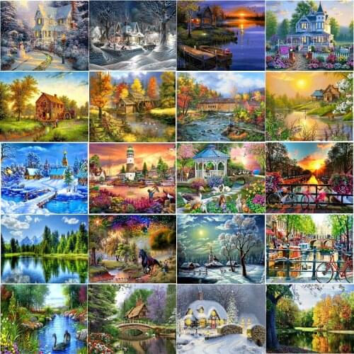 CraftArtGo 5D DIY Diamond Embroidery scenery Full Square Round Rhinestone Mosaic Painting Cross Stitch Flowers Diamond Kit