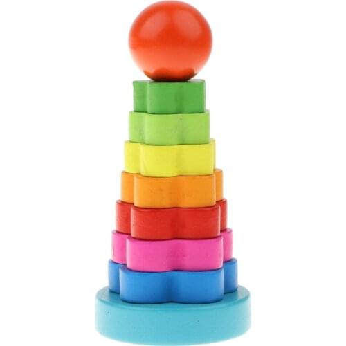 Kids Wooden Rainbow Stacking Rings Tower Block Toy for Preschool Learning