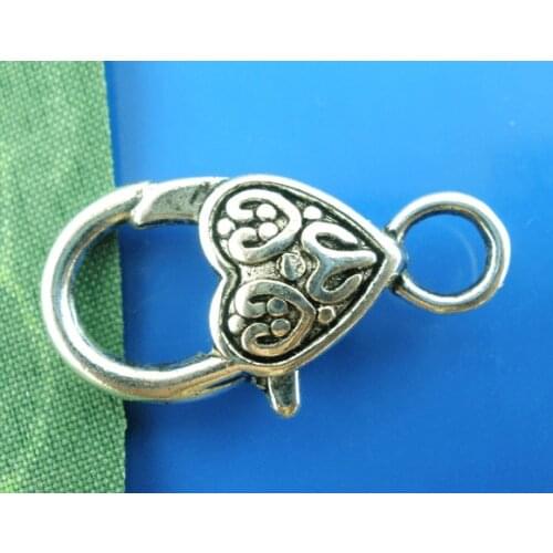 DoreenBeads 20PCs Silver color Heart Lobster Clasps 25x12mm (B03393)