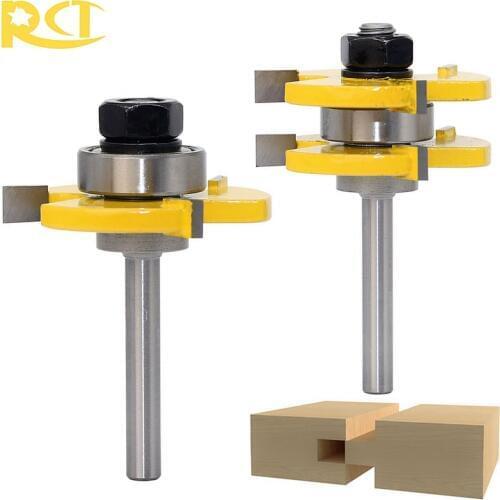 6mm Shank Tongue & Groove Assembly Router Bit T-type Slot 2pcs Bit Milling Cutters For Flooring Panel Wood Cutter Tools