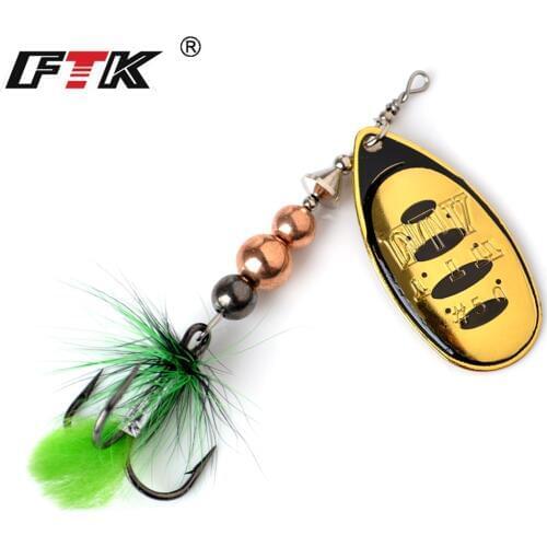 FTK 1pc Spinner Bait 12g 18g Metal Fishing Lures Wobblers Spoon Lures Pike Metal Bass Hard Bait With Feather Treble Hooks