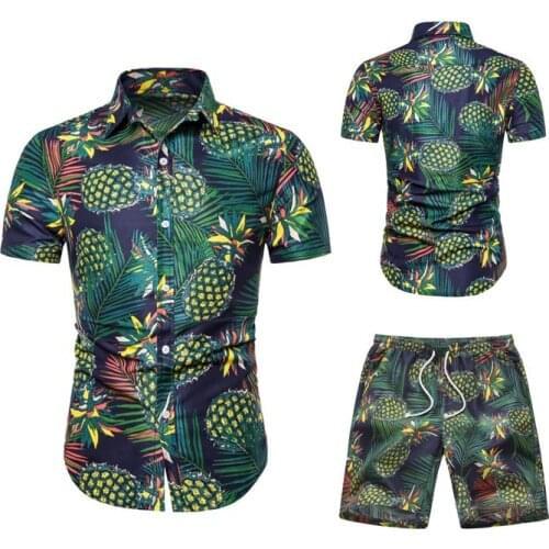 Hawaii Mens Casual Sets 2021 Summer New Fashion Floral Short-sleeved Shirts Two-piece Suit Beach Clothing European Size S-2XL