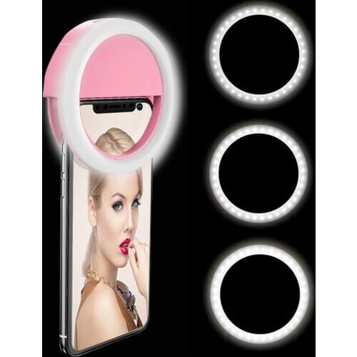 LED Selfie Ring Light USB Charge Fill Light Mobile Phone Lens Luminous Lamp Clip Ring for iPhone Xiaomi for iOS Android Phone