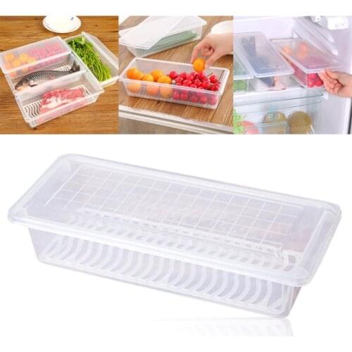 Home Kitchen Food Fresh Storage Box Containers Kitchen Fridge Organizer Case Removable Drain Plate Tray Fruits Vegetables Box