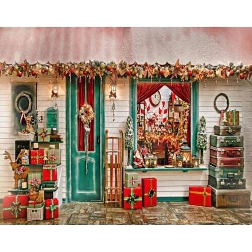 Cottage Clock Decorations Gift Light Christmas background polyester or Vinyl cloth High quality Computer print wall backdrops