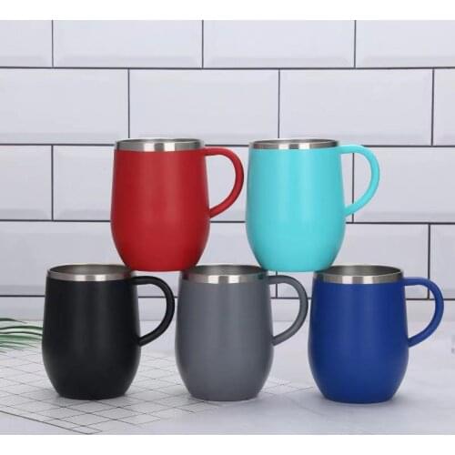 12oz Custom Coffee Cup Handle Mug Double Wall Stainless Steel Insulated Mugs U-shaped Belly Egg Water Wine Tumbler With Lid