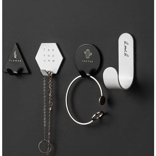 4PCS Nordic Hook Creative Wrought Iron Coat Hook Key Hook Porch Storage Rack Door Decoration Hole-Free Wall Hanger Storage Hooks