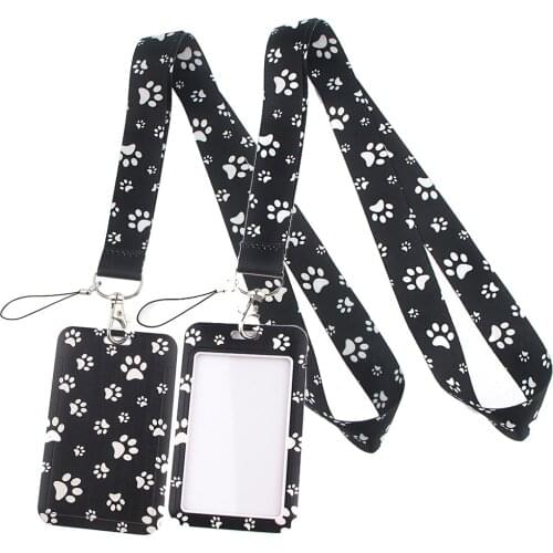 LT98 Dog Paw Print Keychain Ribbon Lanyards for Keys ID Card Phone Straps Hanging Rope Lariat Students Badge Holder Gifts