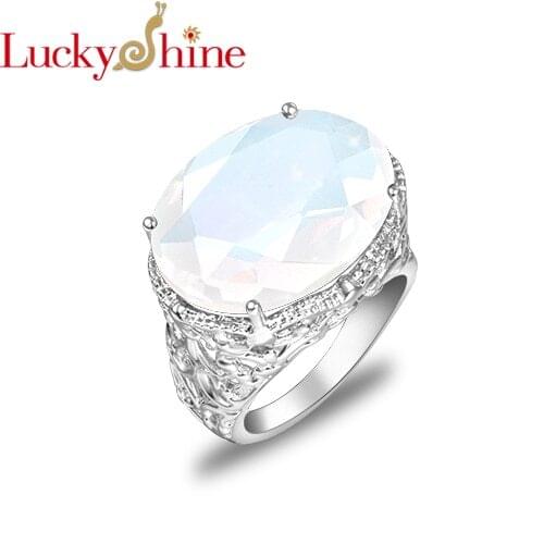 Luckyshine New 16*12mm Woman Jewelry Oval white moonstone Gems Silver Rings Engagement Ring Fashion Vintage Rings