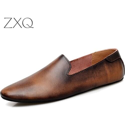 Mens Driving Shoes 2020 Men Genuine Leather Loafers Shoes Fashion Handmade Soft Breathable Moccasins Flats Slip On Shoes