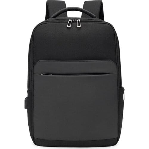 Solid color simple mens business backpack large capacity USB Backpack mens bookbag