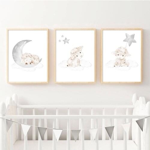 Nordic Kid Child Bedroom Decoration Cartoon Baby Picture Sheep Nursery Poster And Print Wall Art Aesthetics Canvas Painting