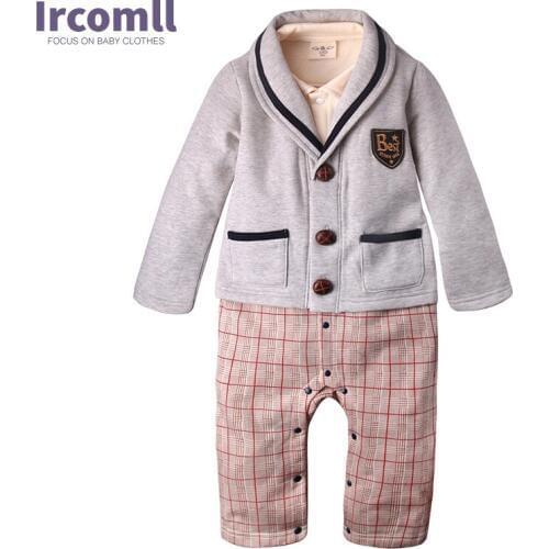 New 2017 Spring Brand Baby Boys Gentleman Rompers Baby Romper for Baby Boy Infant Long Sleeve Jumpsuit Climb Cotton Outfit