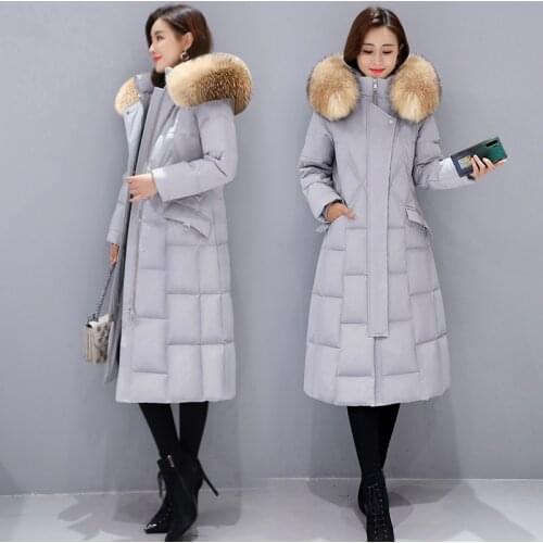 New 2021 Winter Womens Down Coats Quality Real Fox Fur Collar Slim Female 90% White Duck Down Jackets Lady Long Hoodies