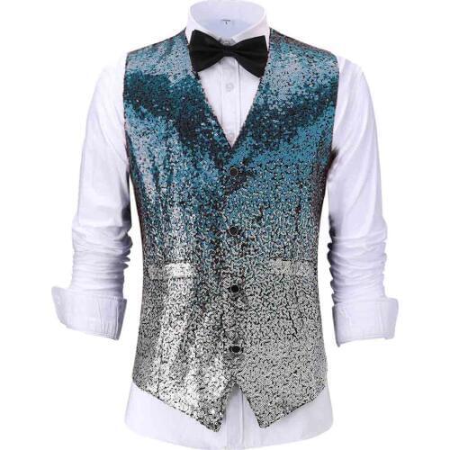 New Fashion Mens Vest Changing Color Shiny Sequin Suit Vest Waistcoat For Party,Wedding,Nightclub Custom Size